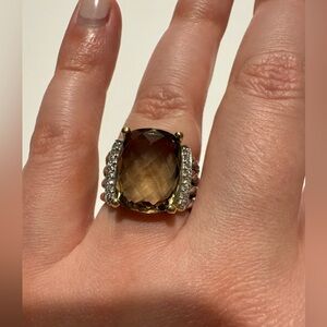 Authentic Rare Vintage Smoky Quartz Wheaton Ring w/ Gold Accent